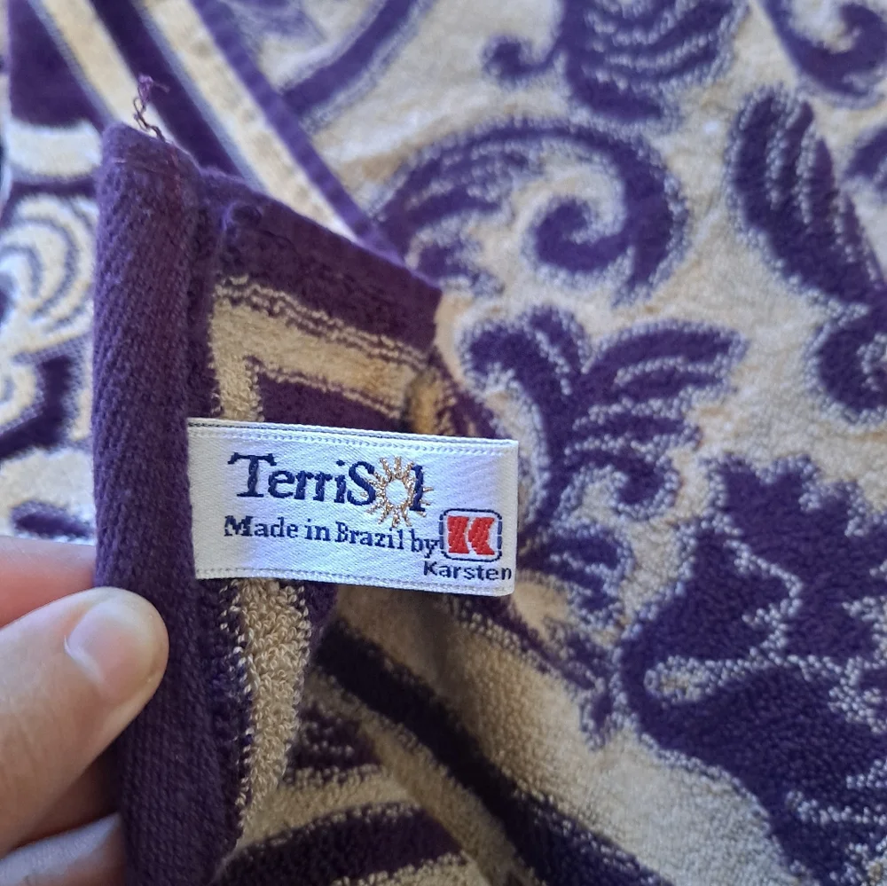 Terrisol Made in Brazil by Karsten Hand Towel Purple Gold Scroll Soft Cotton Vic